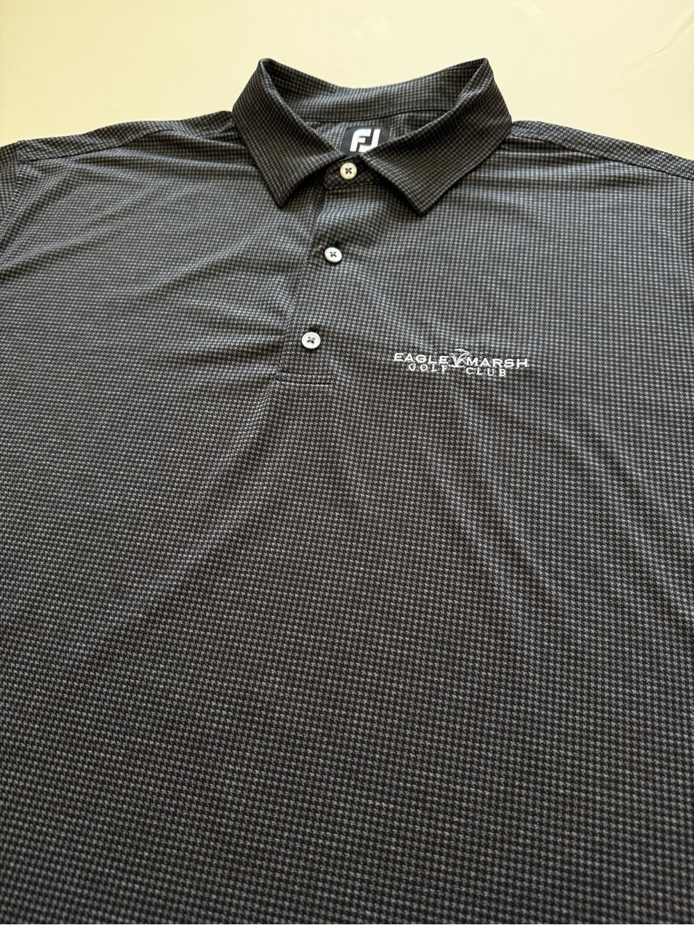 FootJoy Men’s Black Micro-Pattern Polo with White Eagle Marsh Logo